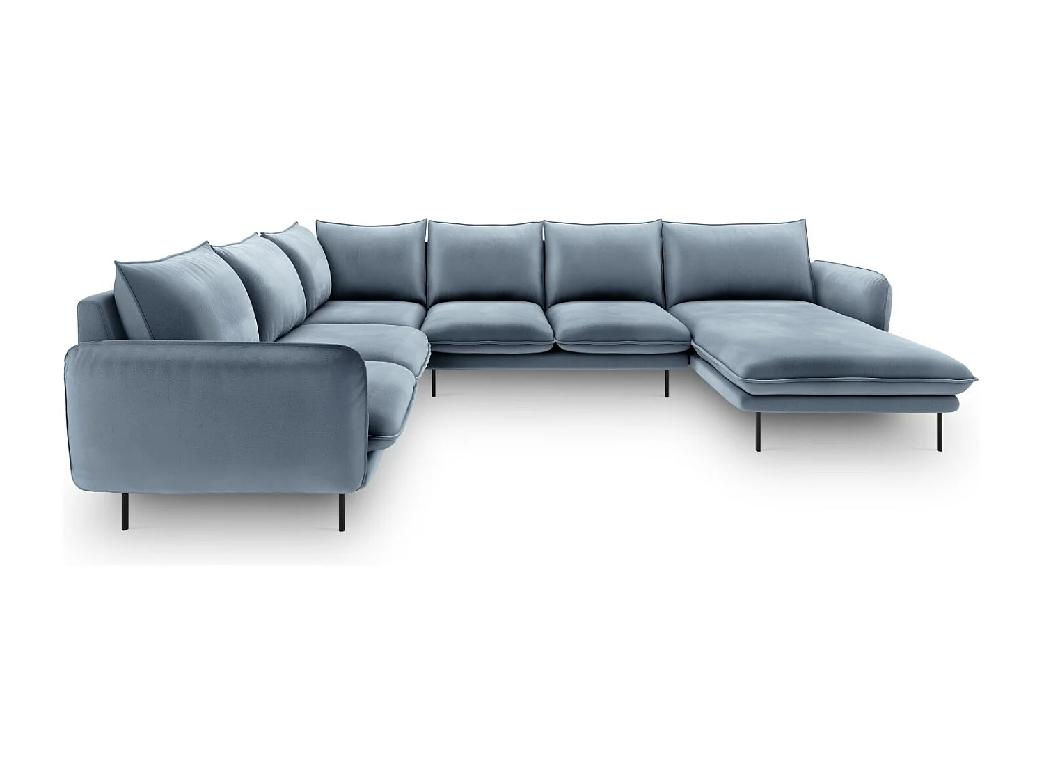 Cosmopolitan Design - Canapé d'angle gauche panoramique "Vienna" 7 places en velours bleu - 330x235x95cm