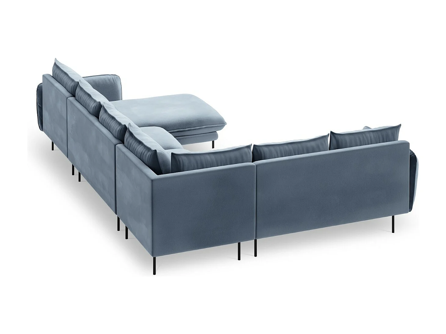 Cosmopolitan Design - Canapé d'angle gauche panoramique "Vienna" 7 places en velours bleu - 330x235x95cm