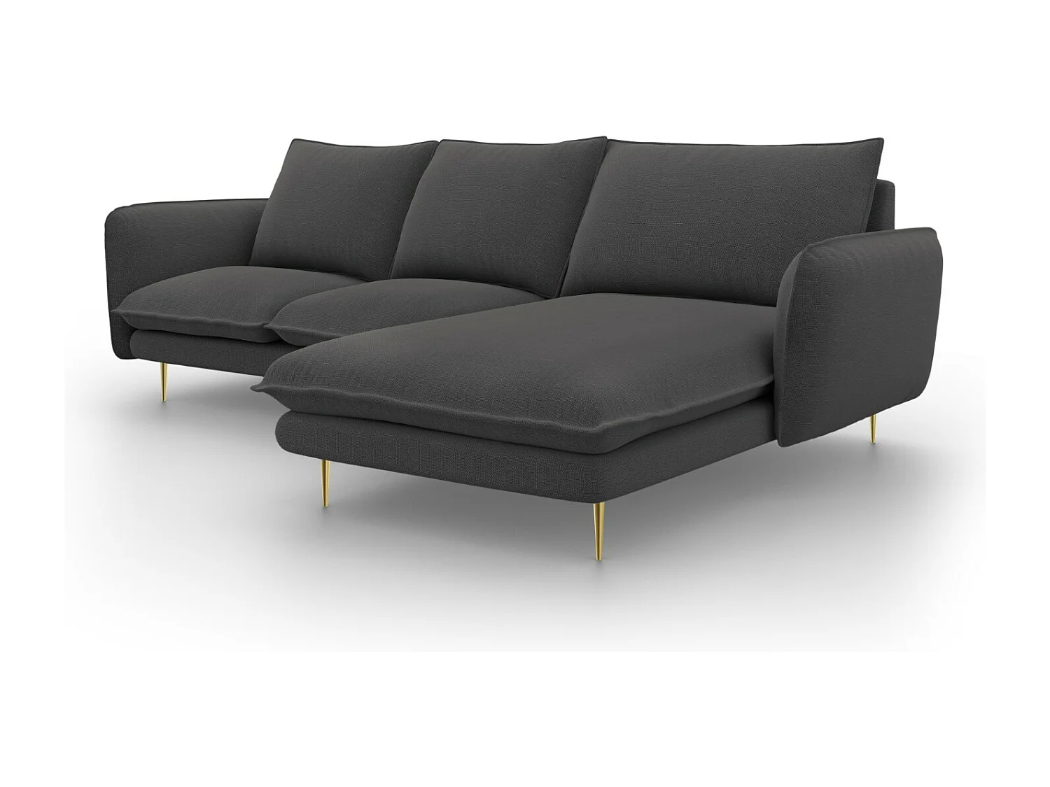 Cosmopolitan Design - 5-Sitzer Ecksofa rechts "Vienna" aus strukturiertem Stoff dunkelgrau - 255x170x95cm