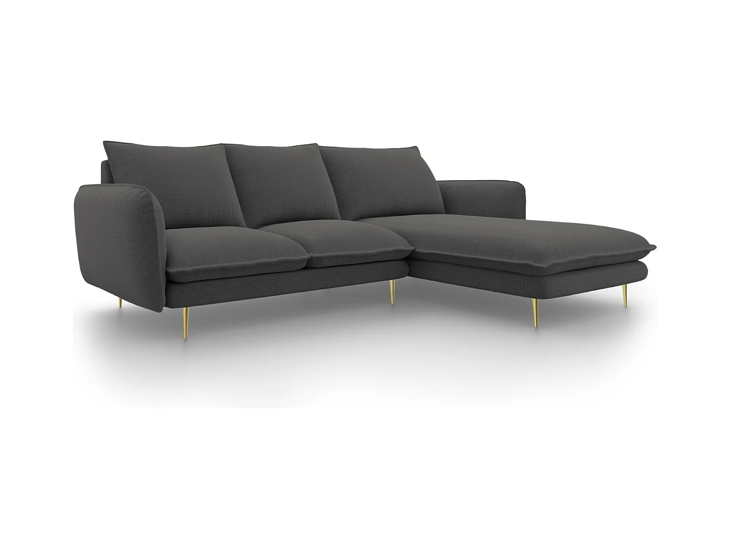 Cosmopolitan Design - Rechter hoekbank "Vienna" 5 zitplaatsen, Structurele stof, Donkergrijs - 255x170x95cm