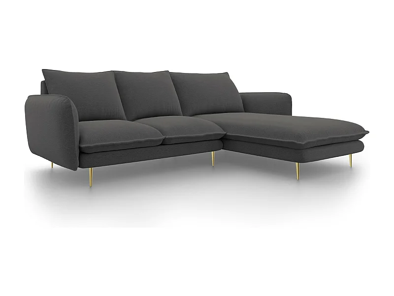 Cosmopolitan Design - Sofá de canto direito "Vienna" 5 lugares em tecido estrutural cinza escuro - 255x170x95cm