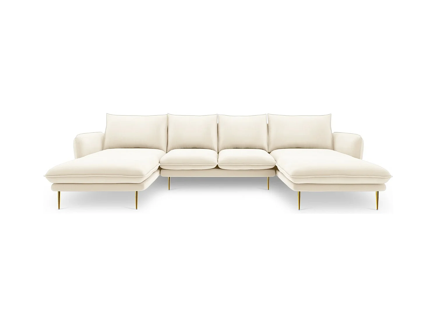 Cosmopolitan Design - Canapé panoramique "Vienna" 6 places en velours beige clair - 350x170x95cm