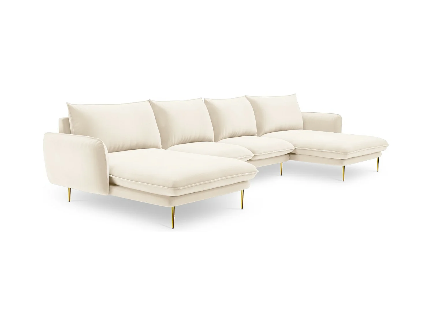 Cosmopolitan Design - Canapé panoramique "Vienna" 6 places en velours beige clair - 350x170x95cm