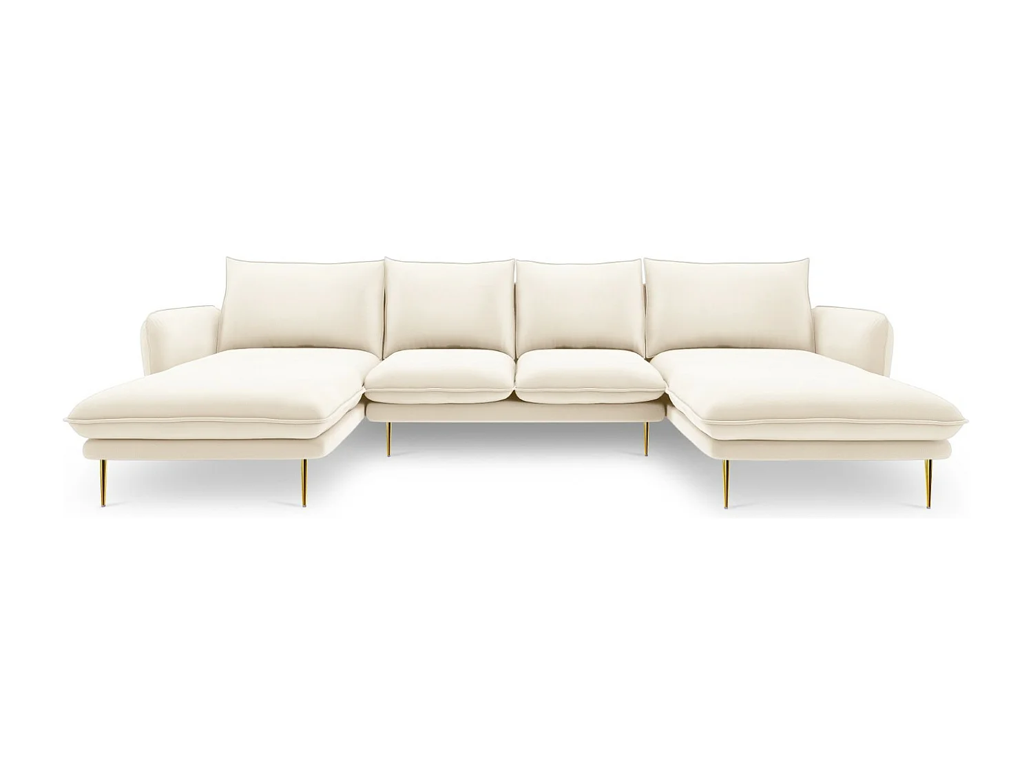 Cosmopolitan Design - Canapé panoramique "Vienna" 6 places en velours beige clair - 350x170x95cm