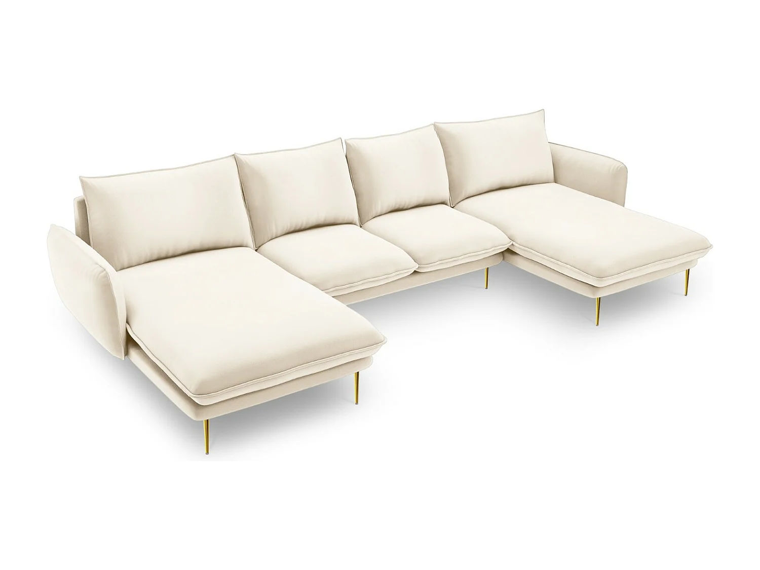 Cosmopolitan Design - Sofá panorâmico "Vienna" 6 lugares em veludo bege claro - 350x170x95cm