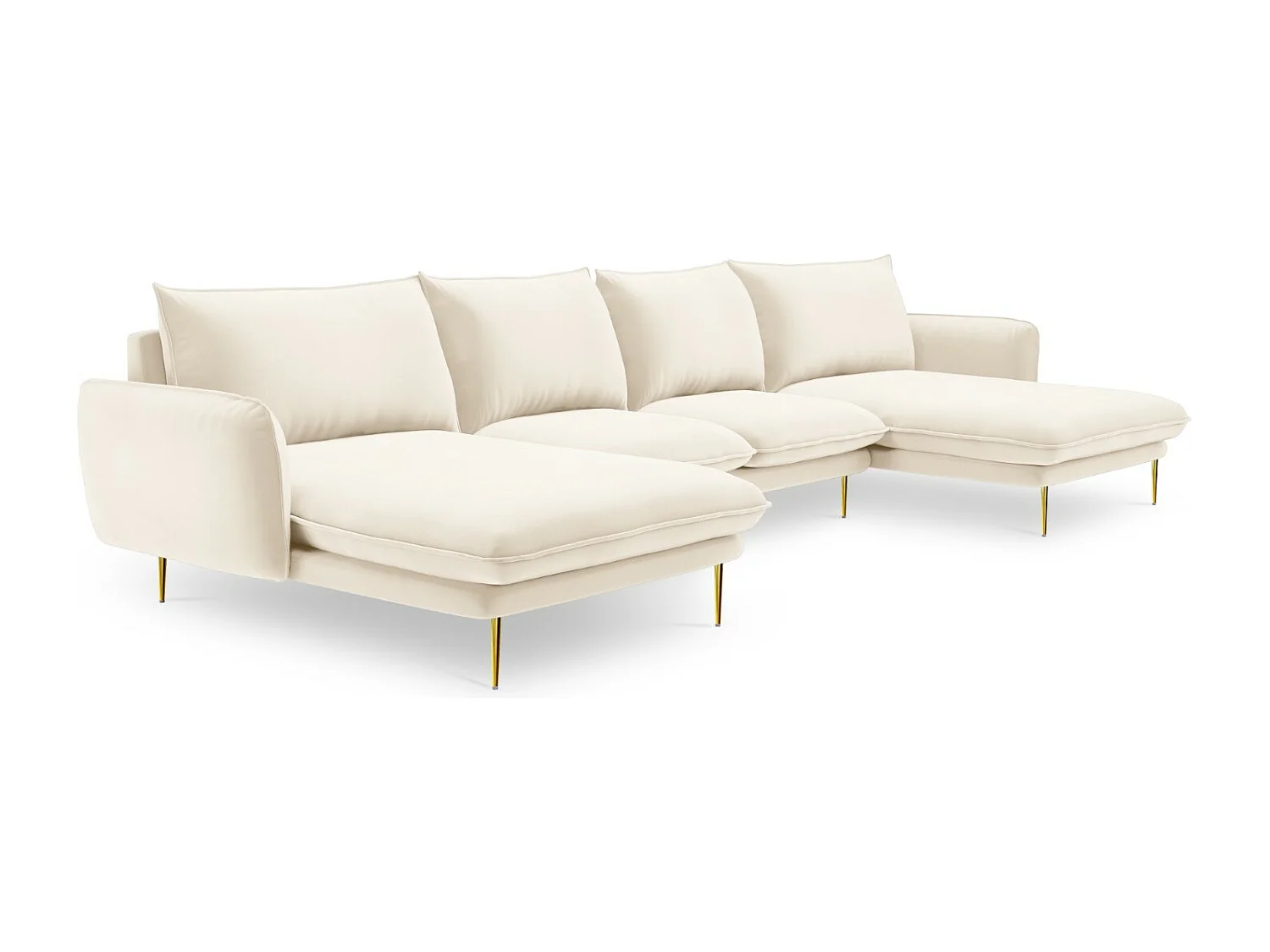 Cosmopolitan Design - Sofá panorâmico "Vienna" 6 lugares em veludo bege claro - 350x170x95cm