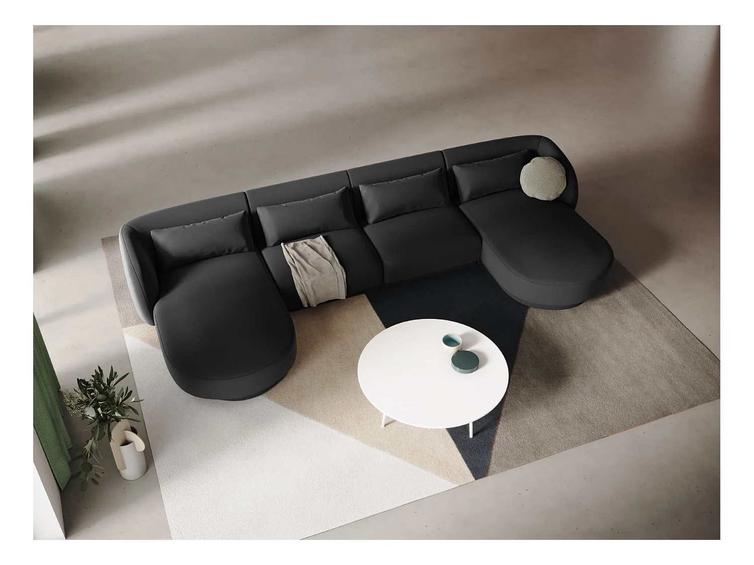 Cosmopolitan Design - Divano panoramico "Tulum" 5 posti in velluto grigio - 330x156x70cm