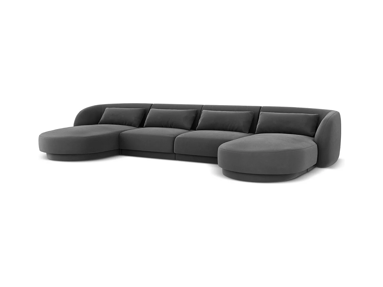 Cosmopolitan Design - Divano panoramico "Tulum" 5 posti in velluto grigio - 330x156x70cm