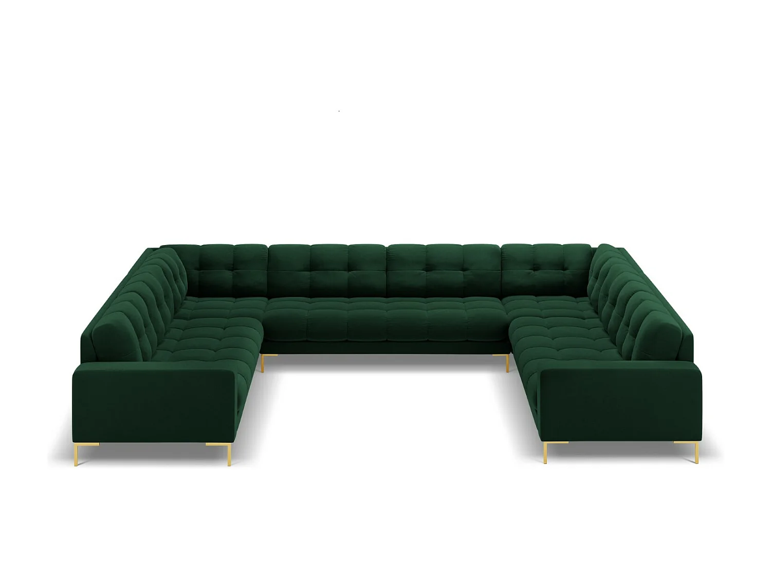 Cosmopolitan Design - Divano panoramico "Bali" 9 posti in velluto verde bottiglia - 327x256x75cm