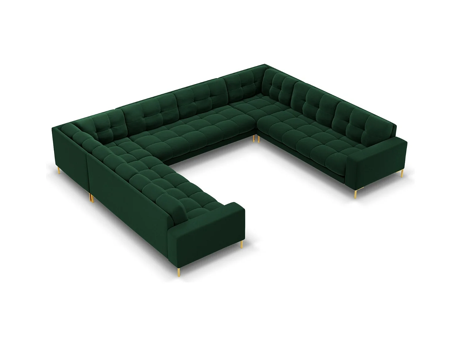 Cosmopolitan Design - Panoramische bank "Bali" 9 zitplaatsen, Flueel, Flessengroen - 327x256x75cm