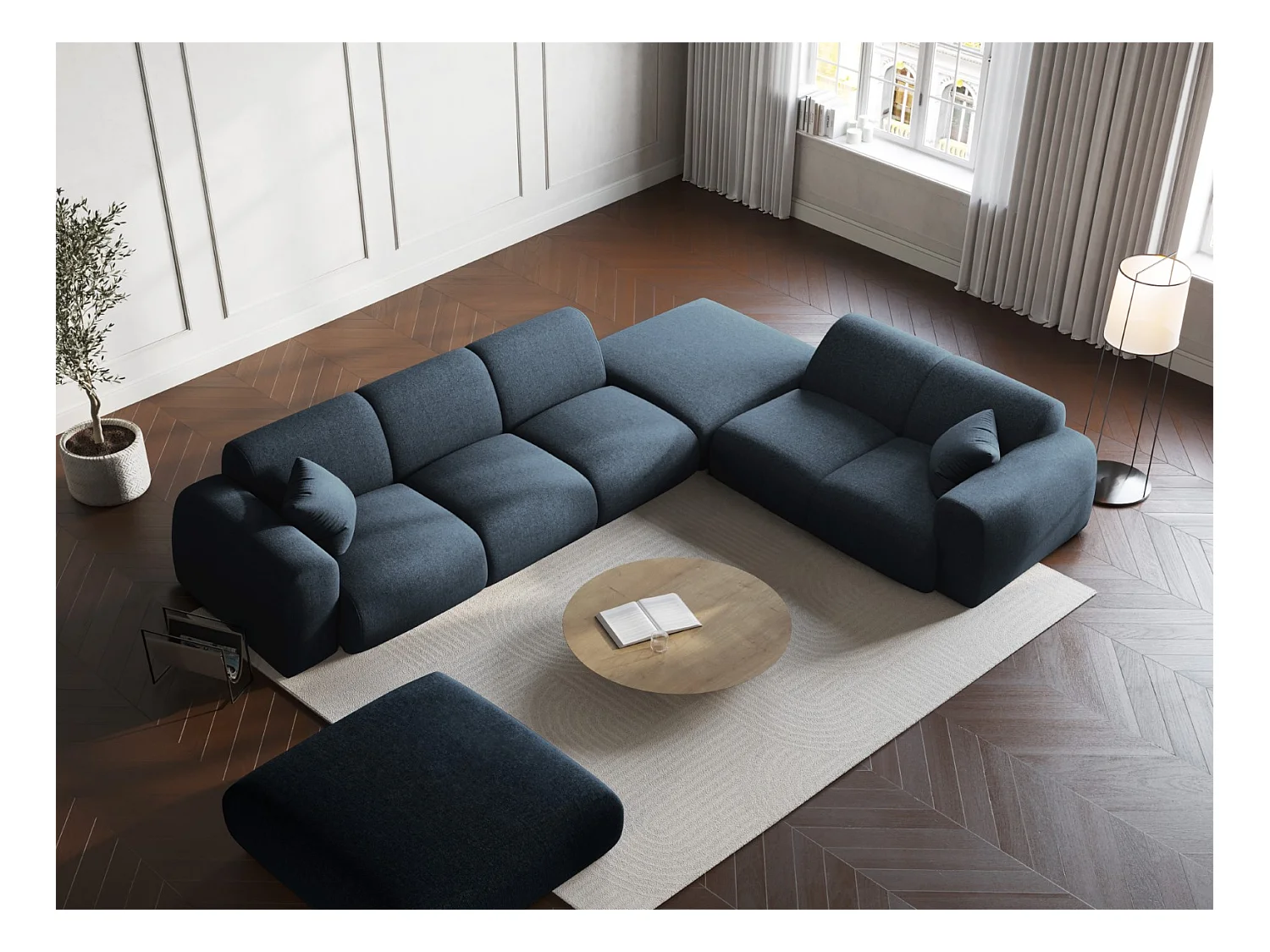 Cosmopolitan Design - Canapé d'angle droit "Nolio" 4 places en chenille bleu roi - 315x250x72cm