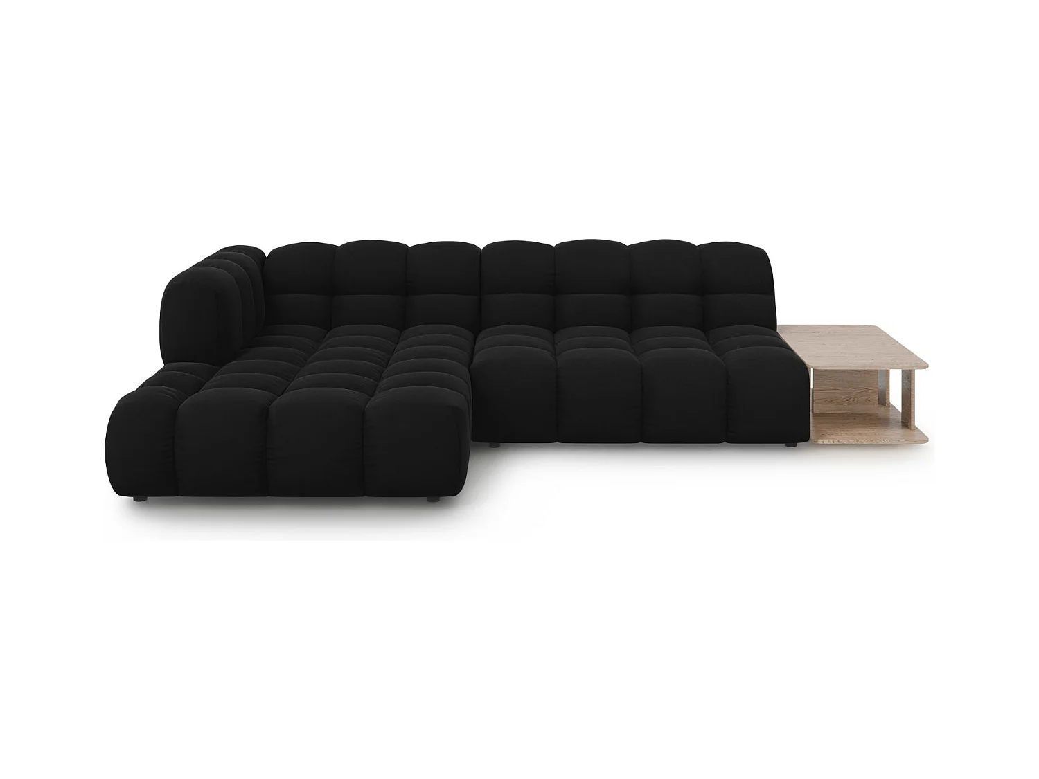 Cosmopolitan Design - Modulaire hoekbank links "Sky" 4 zitplaatsen, Flueel, Zwart - 297x162x75cm