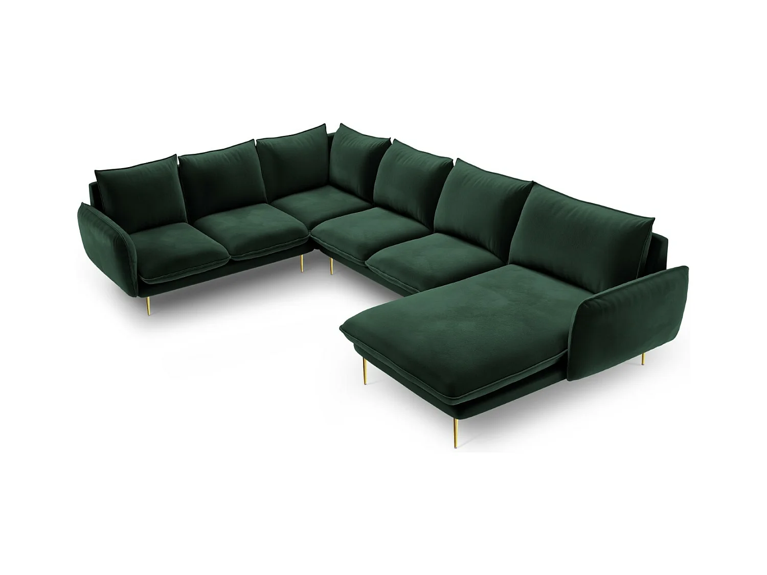 Cosmopolitan Design - Canapé d'angle gauche panoramique "Vienna" 7 places en velours vert bouteille - 330x235x95cm