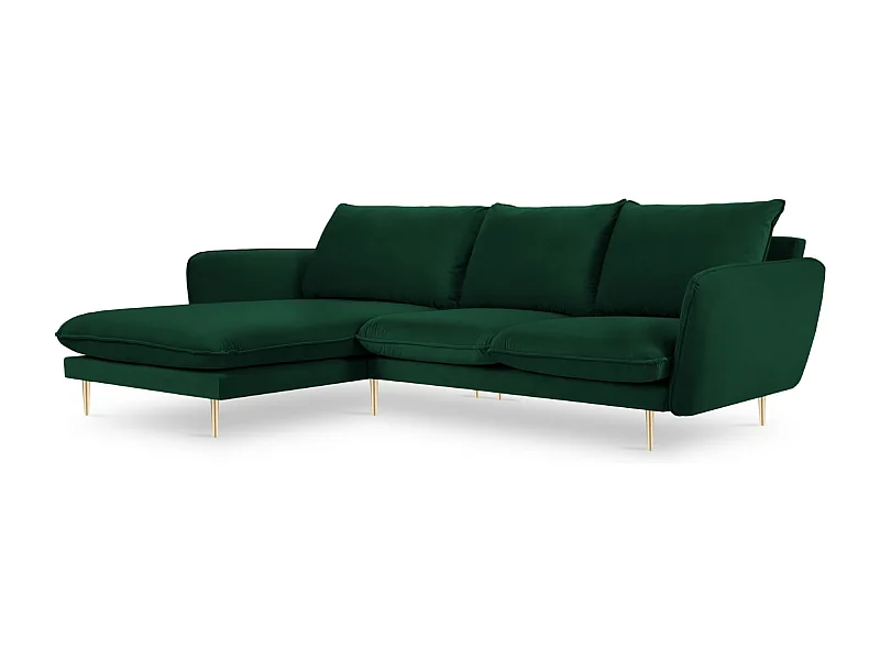 Cosmopolitan Design - 5-Sitzer Ecksofa links "Vienna" aus Samt flaschengrün - 255x170x95cm