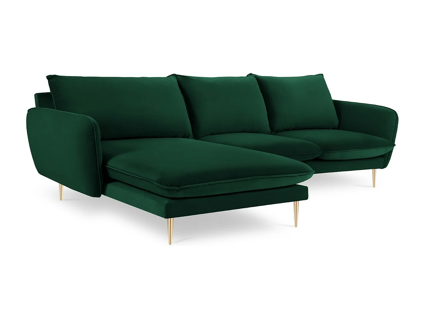 Cosmopolitan Design - Sofá de canto esquerdo "Vienna" 5 lugares em veludo verde garrafa - 255x170x95cm
