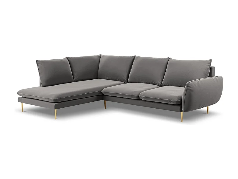 Cosmopolitan Design - Linker hoekbank "Vienna" 6 zitplaatsen, Flueel, Lichtgrijs - 275x185x95cm