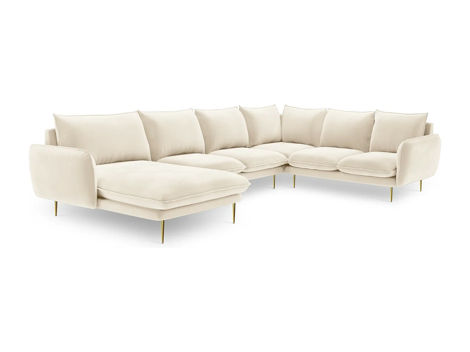 Cosmopolitan Design - 7-Sitzer Panoramasofa rechts "Vienna" aus Samt leichtes beige - 330x235x95cm