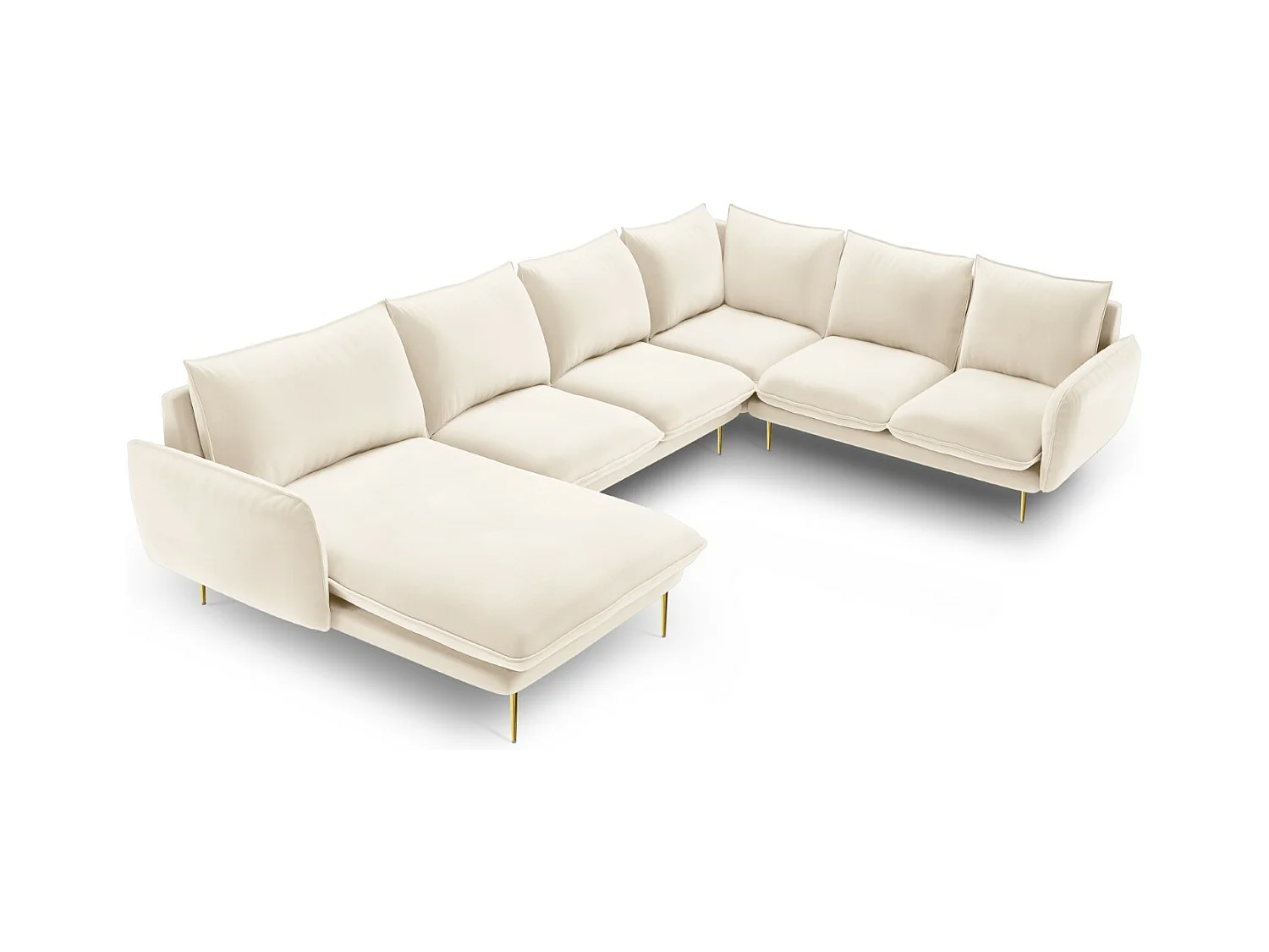 Cosmopolitan Design - Panoramische hoekbank rechts "Vienna" 7 zitplaatsen, Flueel, Lichtbeige - 330x235x95cm