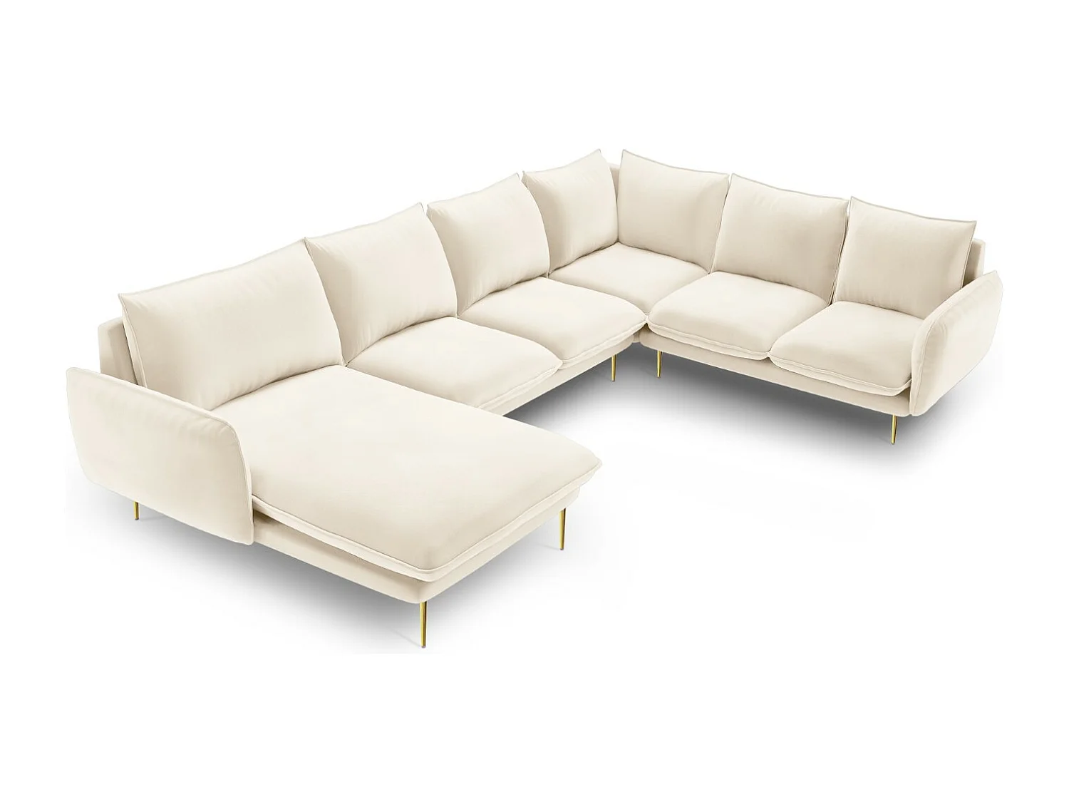 Cosmopolitan Design - Canapé d'angle droit panoramique "Vienna" 7 places en velours beige clair - 330x235x95cm