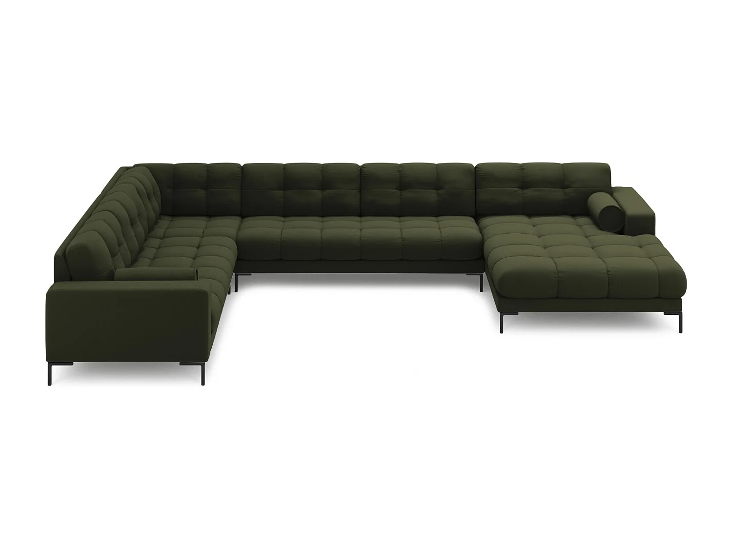 Cosmopolitan Design - Sofá esquinero panorámico izquierdo "Bali" 7 plazas de tejido estructural verde - 327x256x75cm