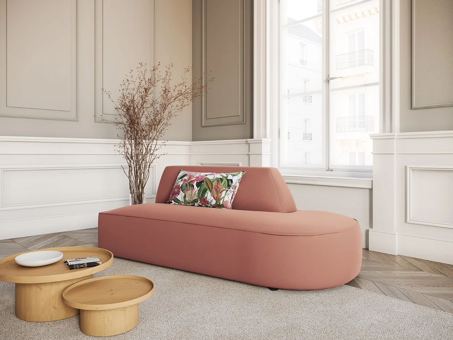 CXL by Christian Lacroix - Sofá modular direito "Charles" 2 lugares em veludo rosa - 181x93x69cm