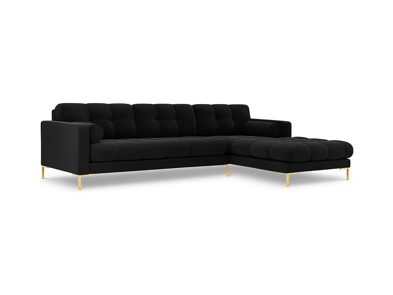 Cosmopolitan Design - Canapé d'angle droit "Bali" 5 places en velours noir - 293x185x75cm
