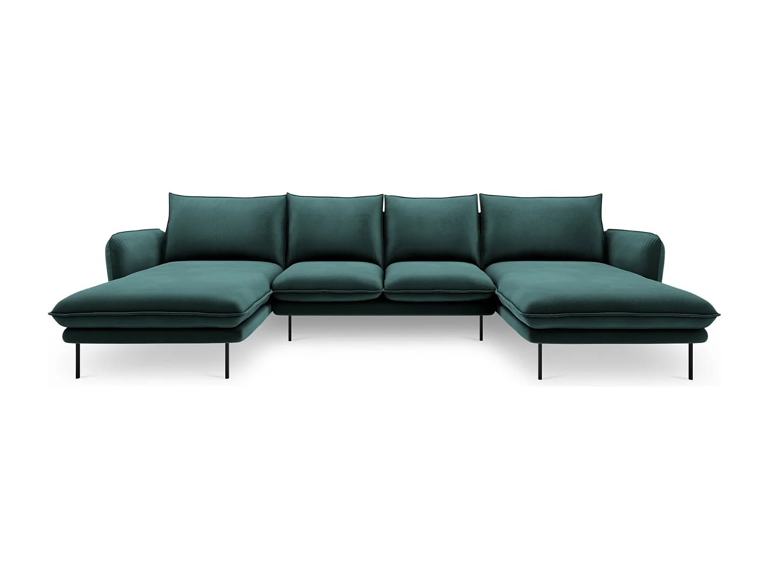 Cosmopolitan Design - Canapé panoramique "Vienna" 6 places en velours pétrole - 350x170x95cm