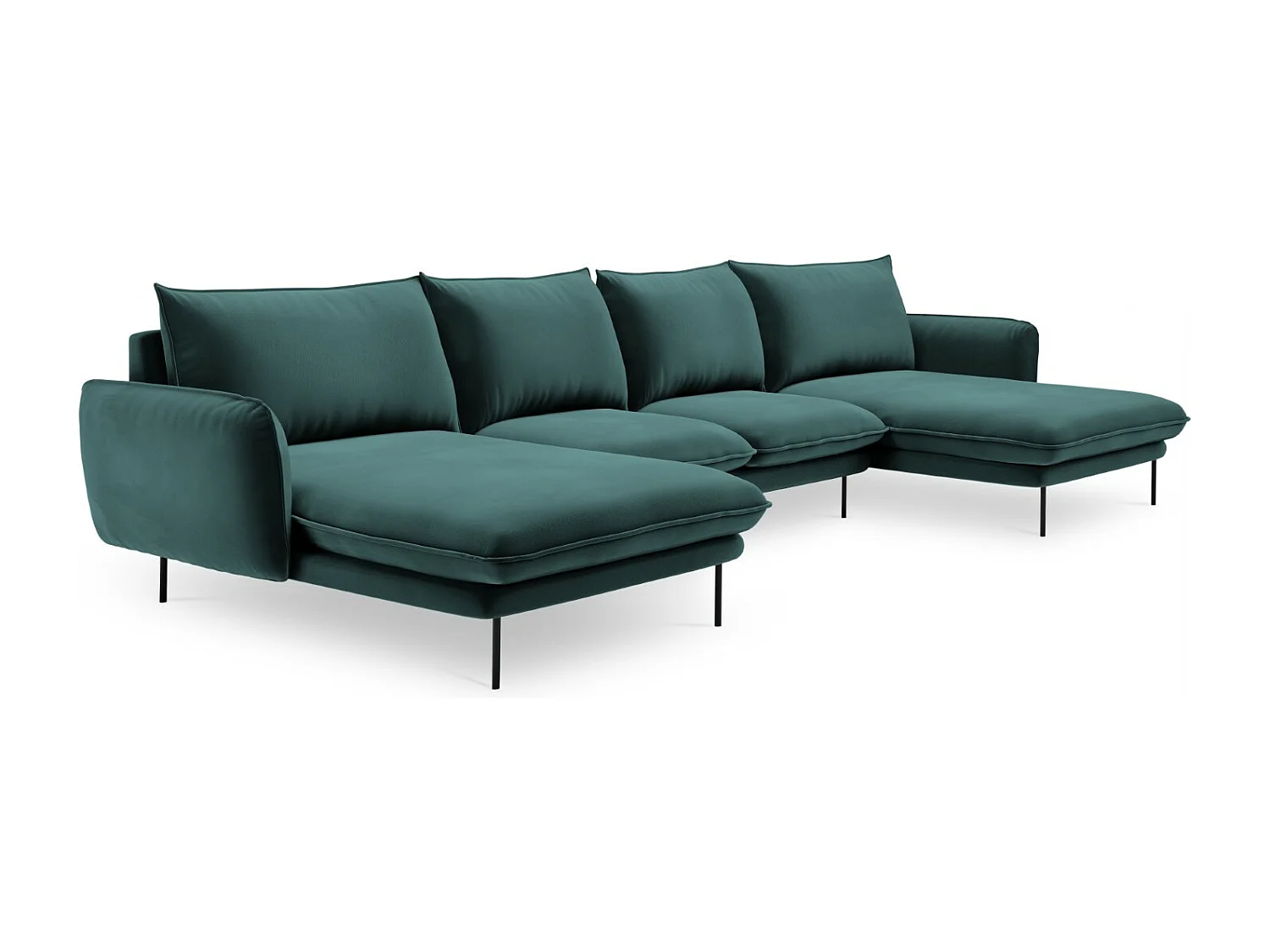 Cosmopolitan Design - Canapé panoramique "Vienna" 6 places en velours pétrole - 350x170x95cm