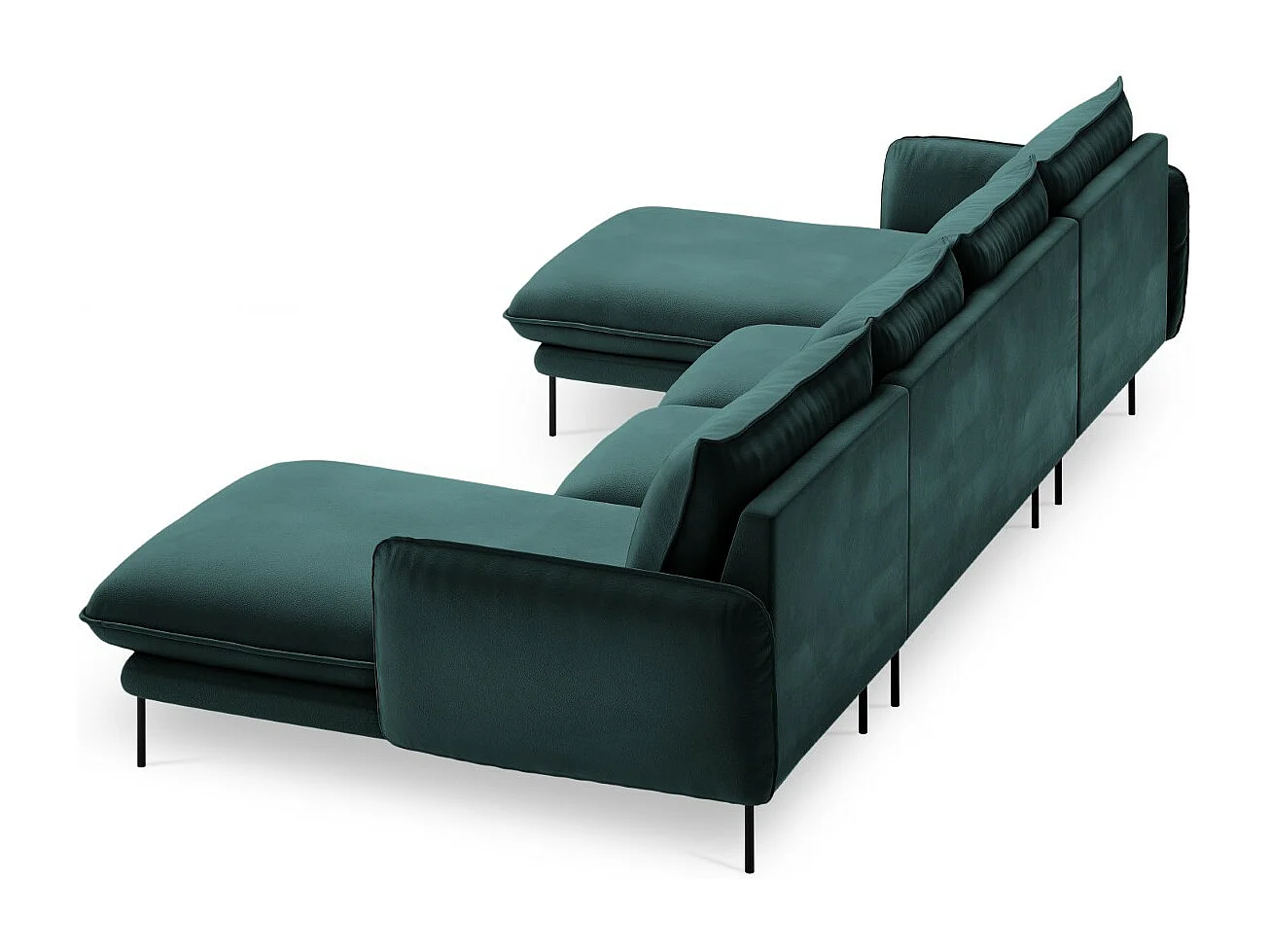 Cosmopolitan Design - Canapé panoramique "Vienna" 6 places en velours pétrole - 350x170x95cm