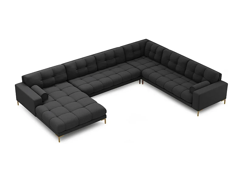 Cosmopolitan Design - 7-Sitzer Panoramasofa rechts "Bali" aus strukturiertem Stoff dunkelgrau - 327x256x75cm