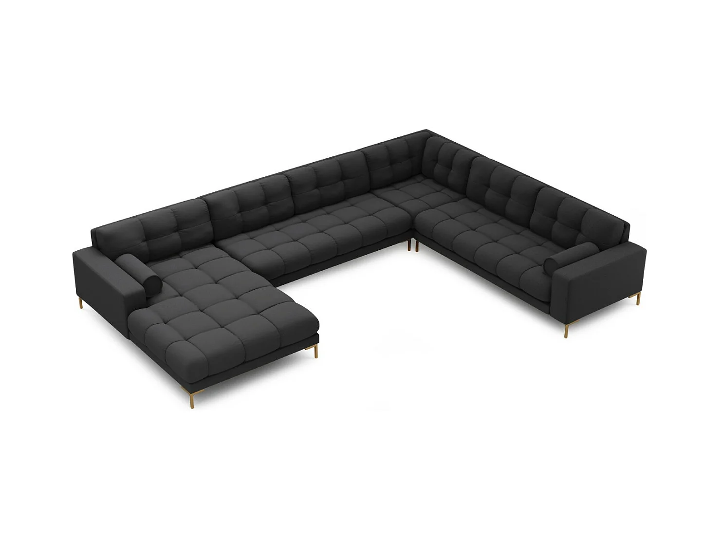 Cosmopolitan Design - Canapé d'angle droit panoramique "Bali" 7 places en tissu structurel gris foncé - 327x256x75cm
