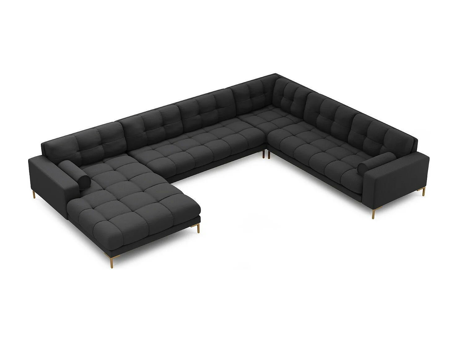 Cosmopolitan Design - Sofá de canto direito panorâmico "Bali" 7 lugares em tecido estrutural cinza escuro - 327x256x75cm