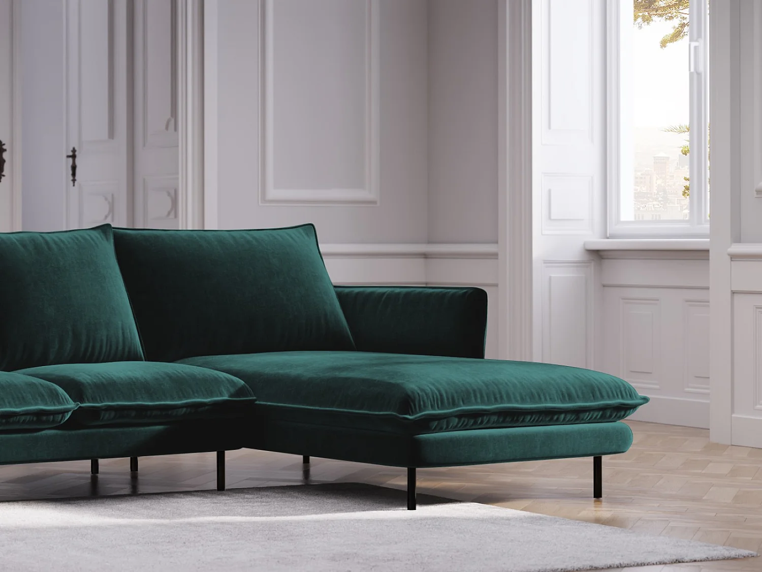 Cosmopolitan Design - Narożnik prawy, "Vienna" 5 miejsc welur, petrol - 255x170x95cm