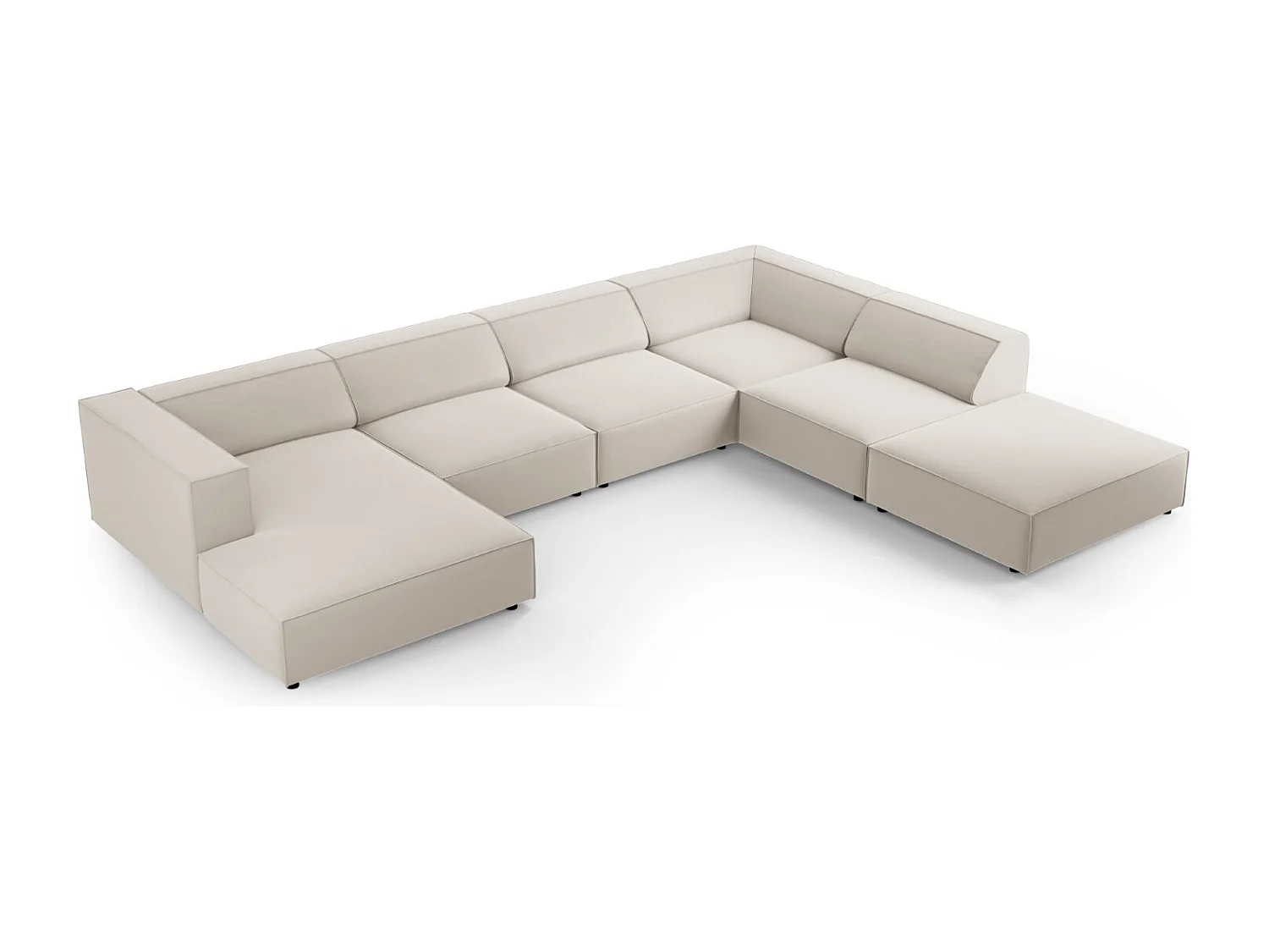 Cosmopolitan Design - Canapé d'angle droit panoramique "Arendal" 7 places en velours écru - 364x262x70cm