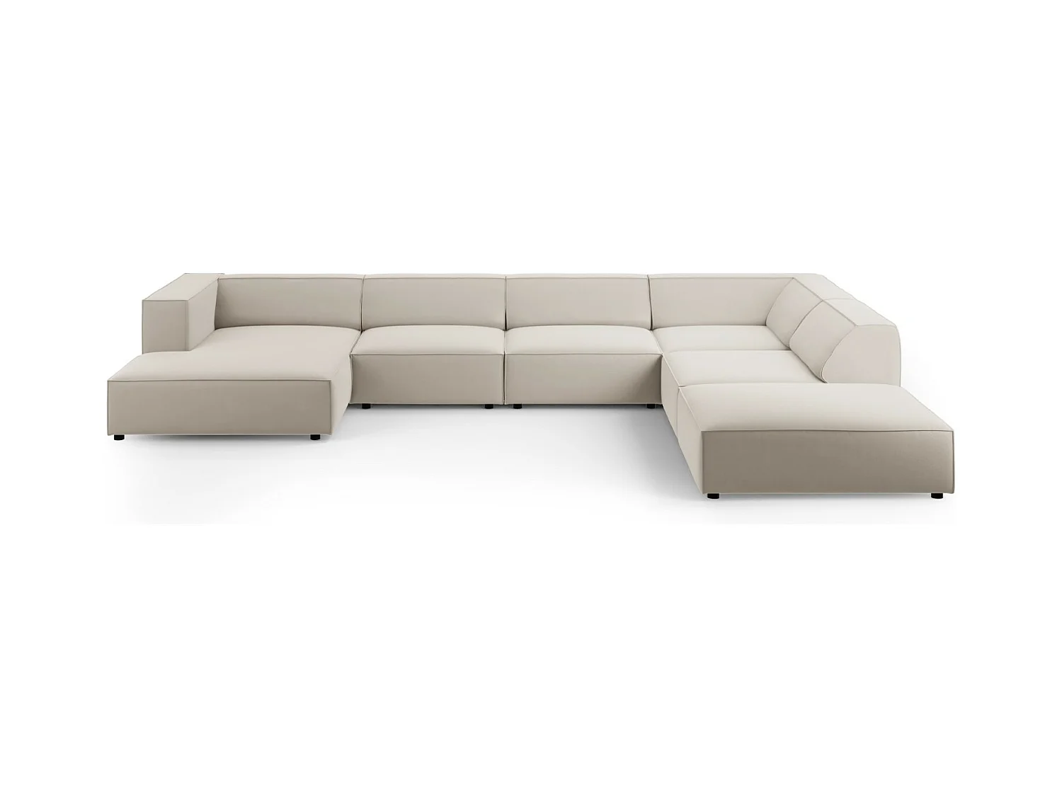 Cosmopolitan Design - Canapé d'angle droit panoramique "Arendal" 7 places en velours écru - 364x262x70cm
