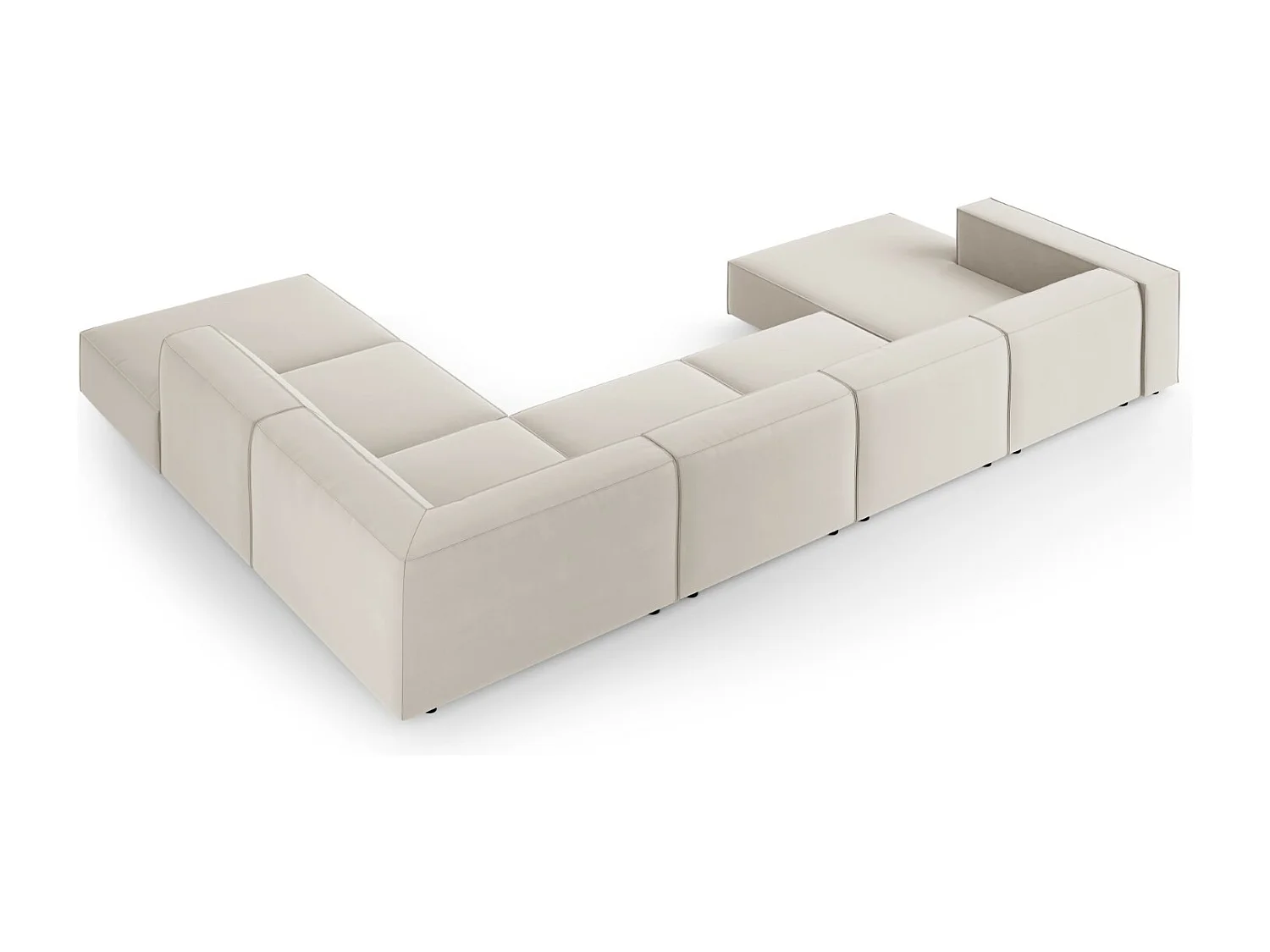 Cosmopolitan Design - Divano panoramico destro "Arendal" 7 posti in velluto ecru - 364x262x70cm