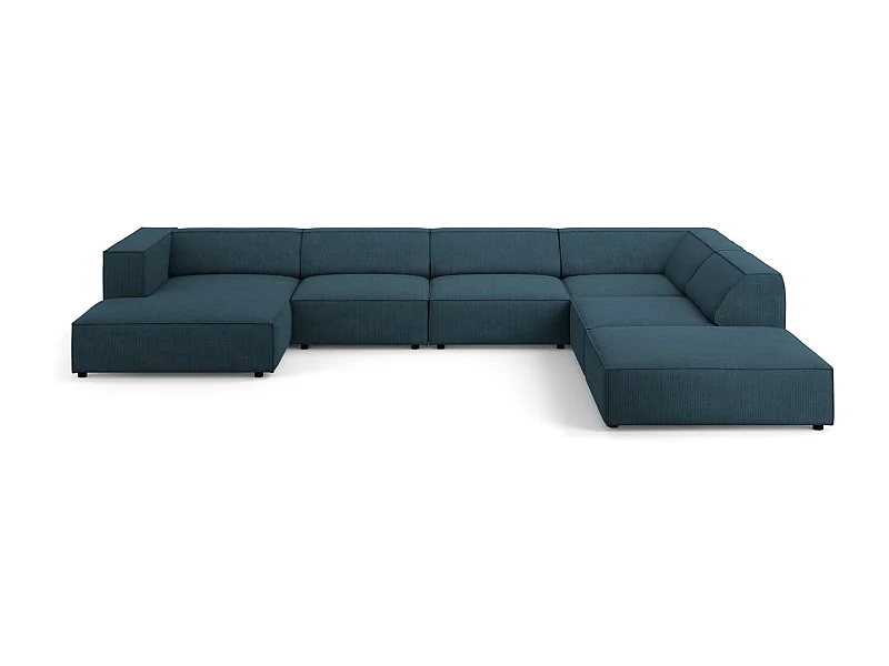 Cosmopolitan Design - 7-Sitzer Panoramasofa rechts "Arendal" aus Chenille-Stoff mit Rippeneffekt marineblau - 364x262x70cm
