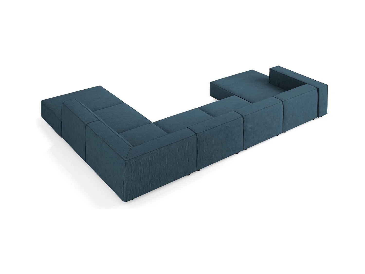 Cosmopolitan Design - 7-Sitzer Panoramasofa rechts "Arendal" aus Chenille-Stoff mit Rippeneffekt marineblau - 364x262x70cm