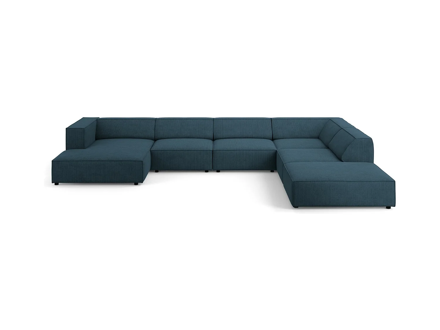 Cosmopolitan Design - Panoramische hoekbank rechts "Arendal" 7 zitplaatsen, Chenille met ribbeleffect, Marineblauw - 364x262x70cm
