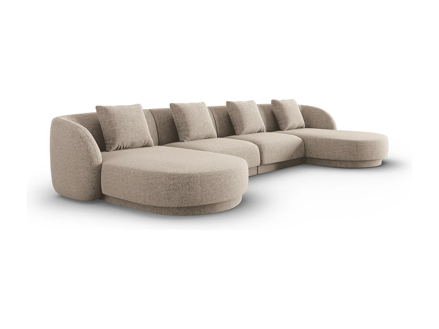 Cosmopolitan Design - Panoramische bank "Tulum" 5 zitplaatsen, Chenille, Beige - 330x156x70cm