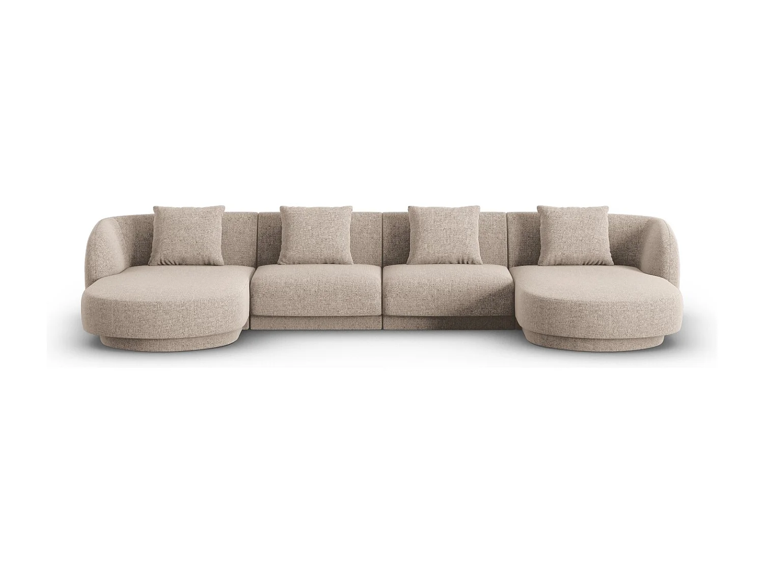 Cosmopolitan Design - Sofá panorâmico "Tulum" 5 lugares em tecido chenille bege - 330x156x70cm