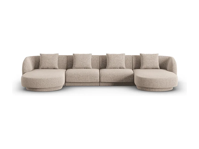 Cosmopolitan Design - Sofá panorâmico "Tulum" 5 lugares em tecido chenille bege - 330x156x70cm
