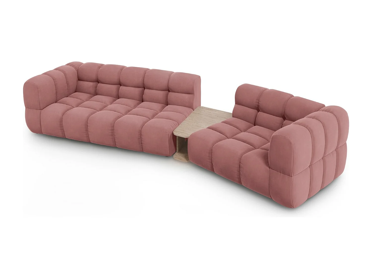 Cosmopolitan Design - Rechte modulaire bank "Sky" 3 zitplaatsen, Flueel, Zalm - 353x148x75cm