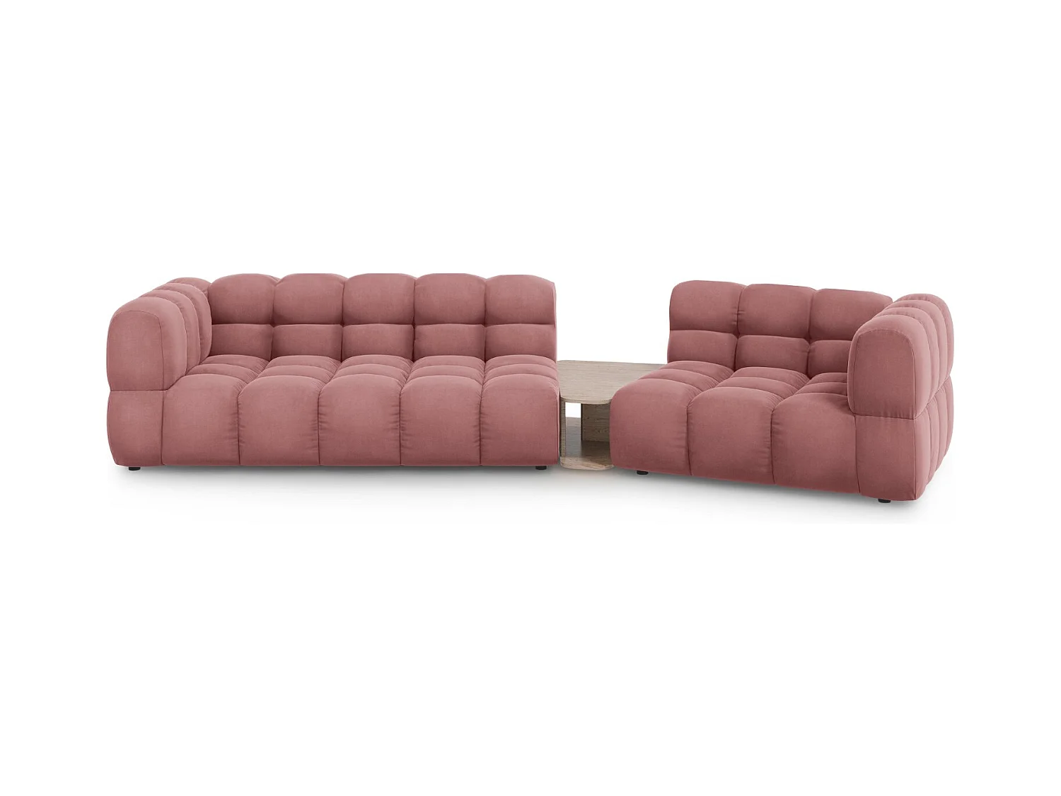 Cosmopolitan Design - Rechte modulaire bank "Sky" 3 zitplaatsen, Flueel, Zalm - 353x148x75cm