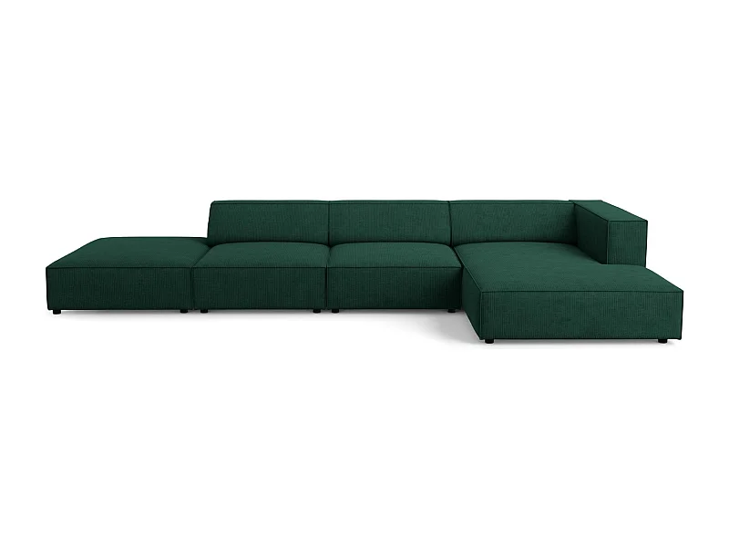 Cosmopolitan Design - Divano angolare destro "Arendal" 5 posti in ciniglia con effetto a coste verde bottiglia - 341x166x70cm