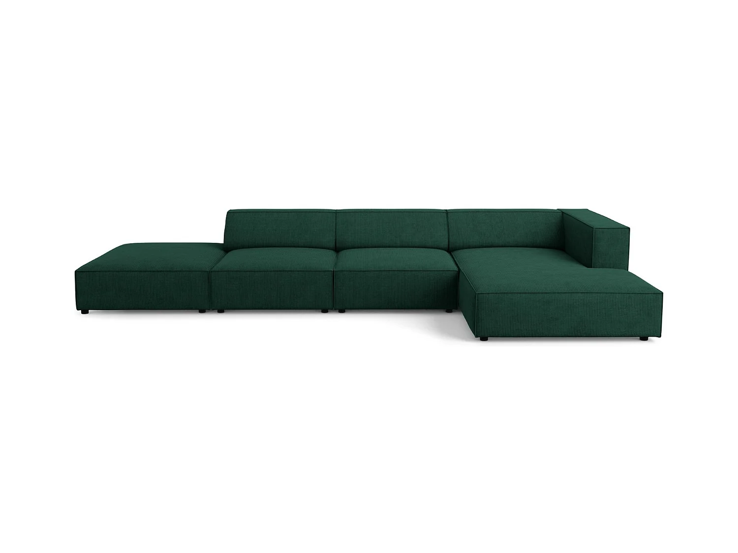Cosmopolitan Design - Rechter hoekbank "Arendal" 5 zitplaatsen, Chenille met ribbeleffect, Flessengroen - 341x166x70cm