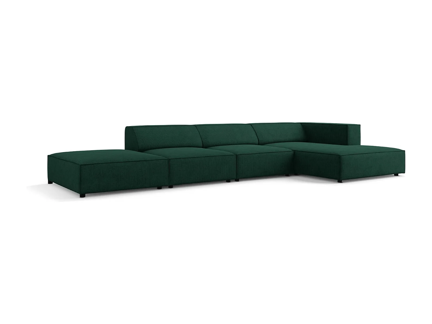 Cosmopolitan Design - Sofá de canto direito "Arendal" 5 lugares em tecido chenille com efeito canelado verde garrafa - 341x166x70cm