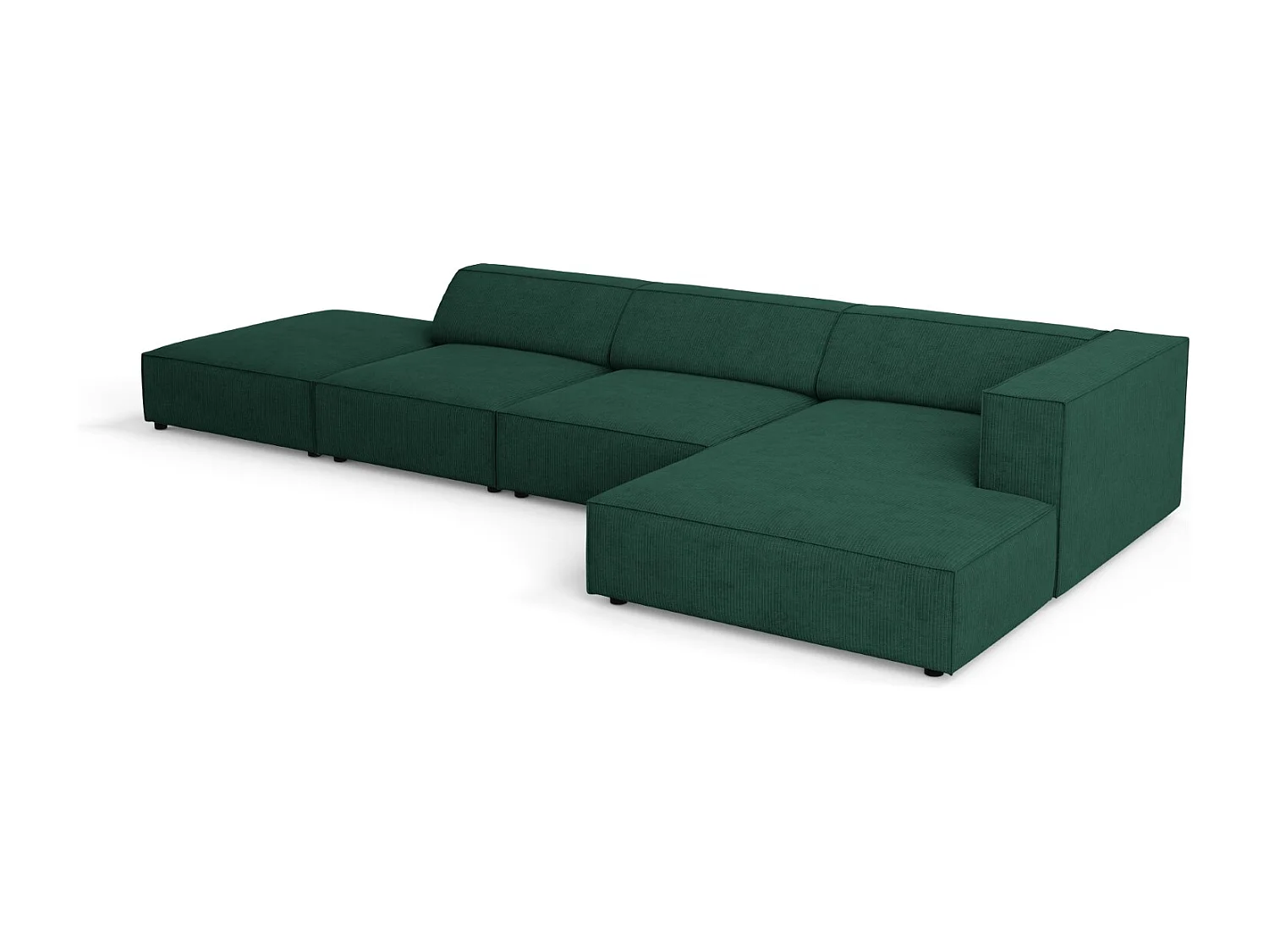 Cosmopolitan Design - Sofá de canto direito "Arendal" 5 lugares em tecido chenille com efeito canelado verde garrafa - 341x166x70cm