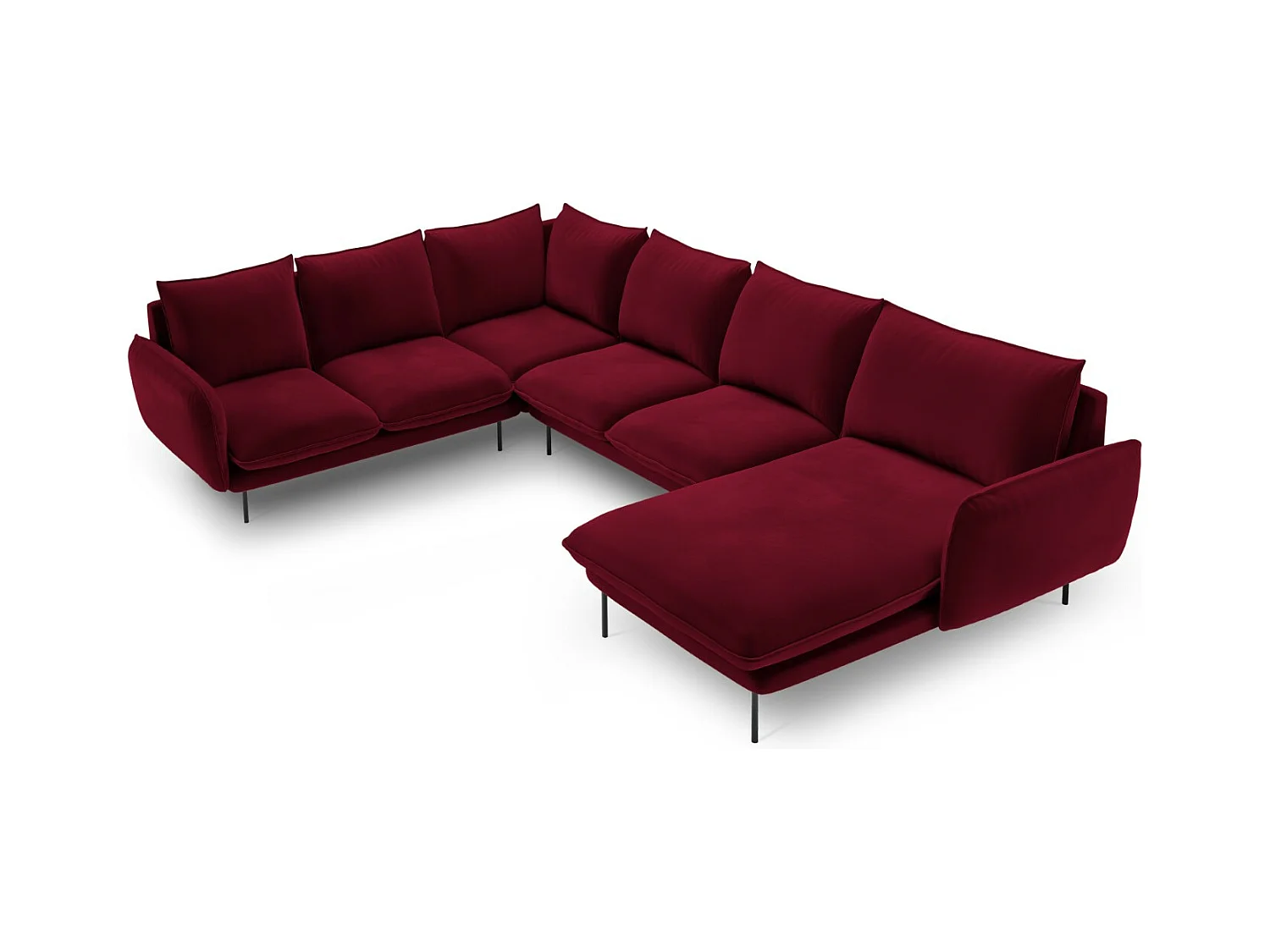 Cosmopolitan Design - Panoramische hoekbank links "Vienna" 7 zitplaatsen, Flueel, Rood - 330x235x95cm