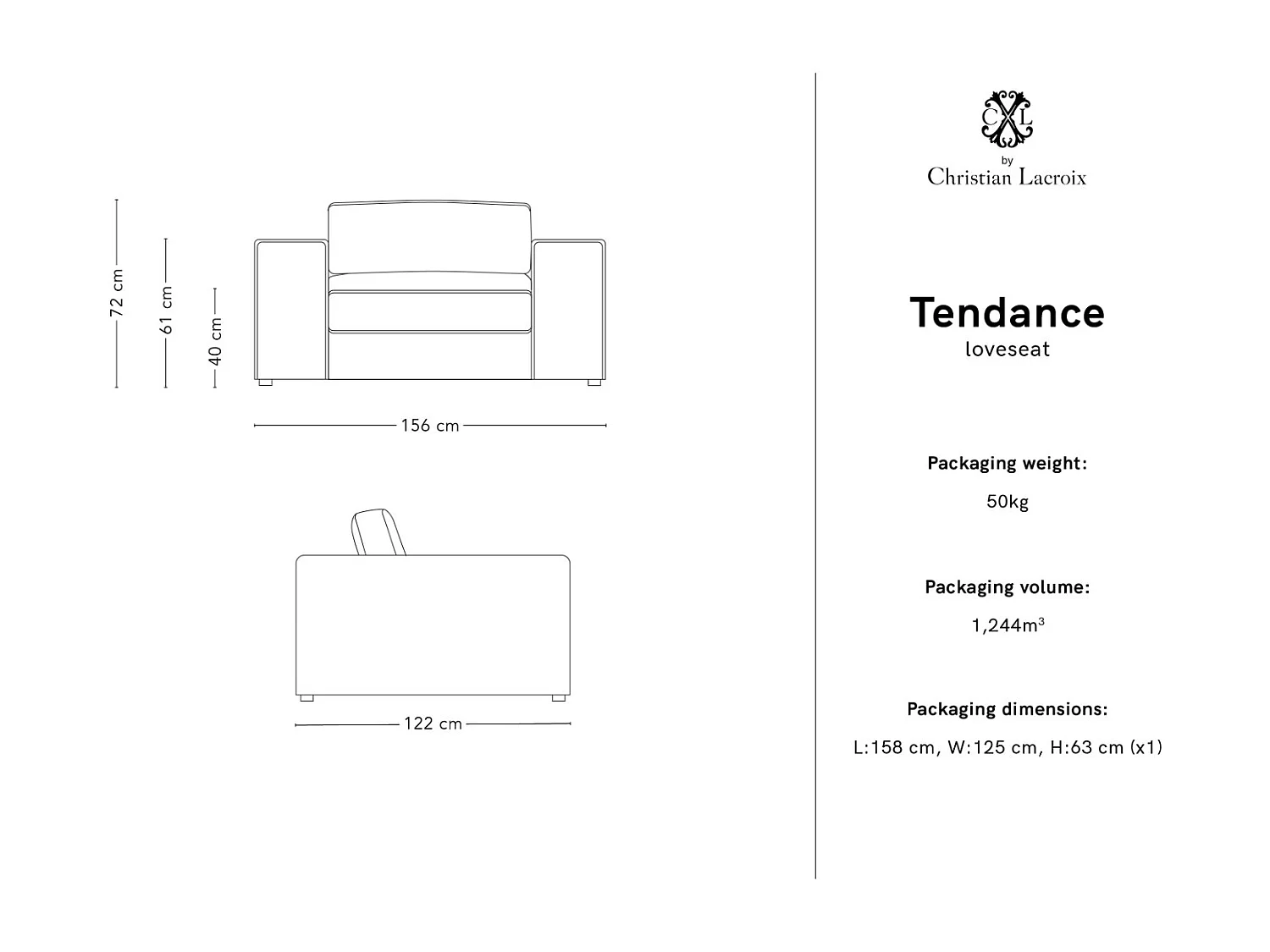 CXL by Christian Lacroix - 1,5-Sitzer Sofa "Tendance" Sitzer aus Samt schwarz - 156x122x72cm